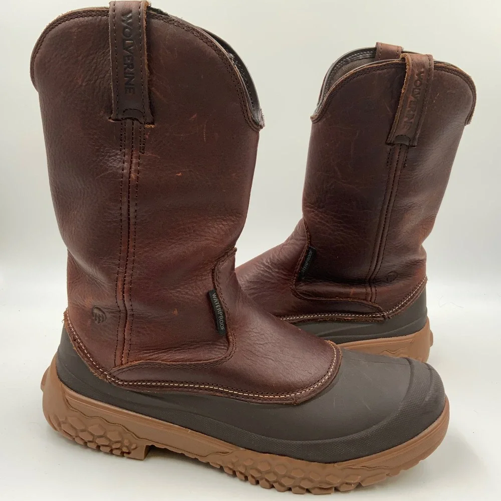 Wolverine Womens Brown Leather Waterproof Wellington Work Boots Slip Resistant